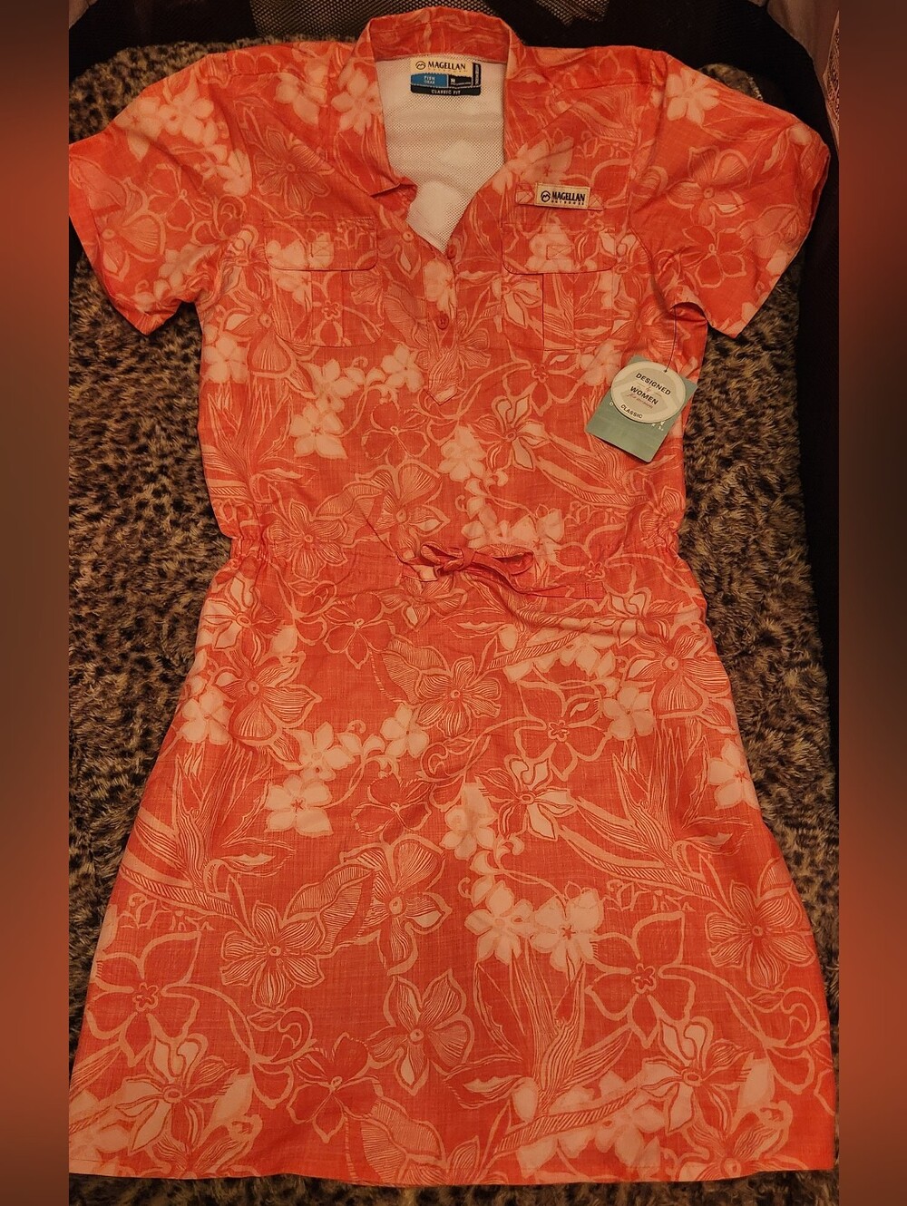Magellan Outdoors Womens Coral Floral Drawstring Dress Size M NWT